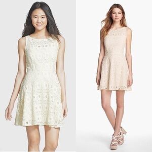 BB DAKOTA Y2K Ivory Crochet Knit Lace Fit & Flare Sleeveless Skater Mini Dress 6